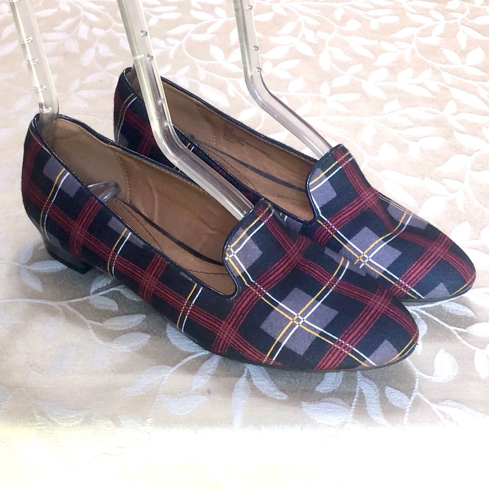 🆕 Iman Womens Shoes size 6 Red Gray Plaid Slip On Loafer NEW Business Office